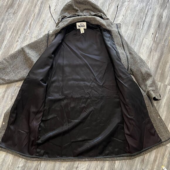 Woolrich USA Made Wool Blend Herringbone Field Coat Men’s L Gray Vintage Hood - Picture 6 of 7